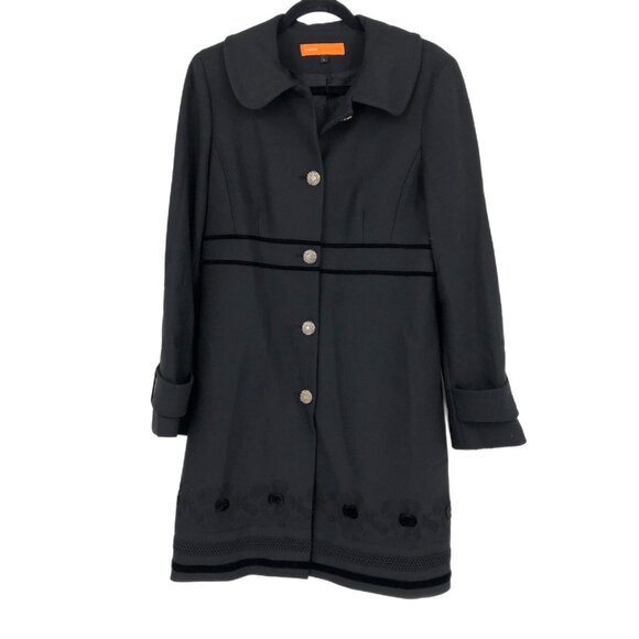 Cynthia Steffe Black Classic Pea Coat | Embroidered Detail - Picture 1 of 6